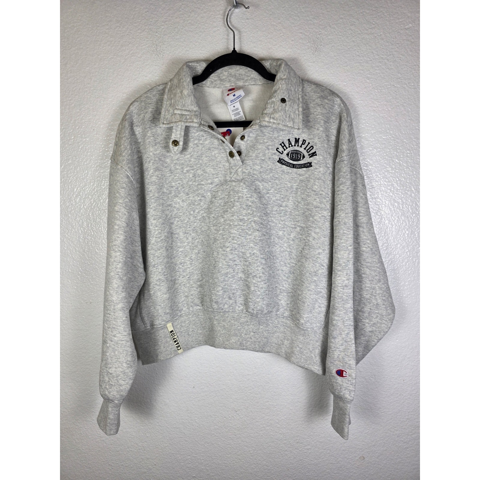 Champion Rec Center 14 Snap Crop Pullover Ash Heather Gray Womens Size M
